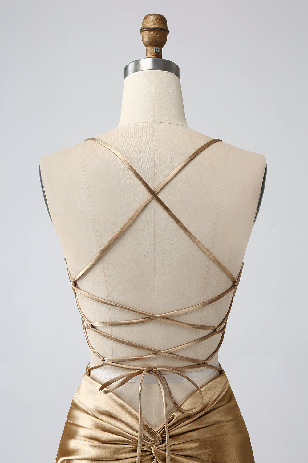 Golden Bodycon Spaghetti Straps Lace-up Back Short Homecoming Dress Sexy
