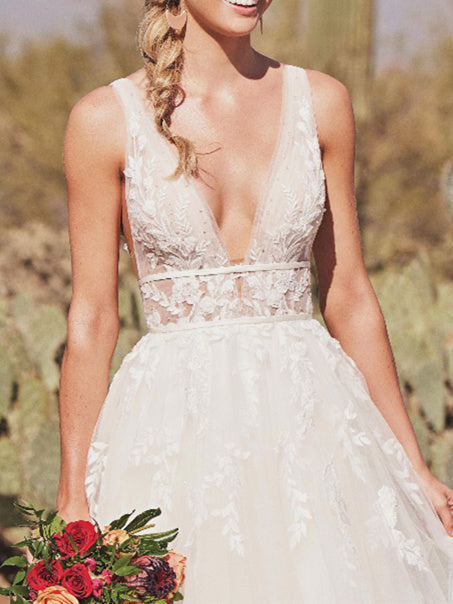 A-Line/Princess V-Neck Floor-Length Wedding Dress Sexy