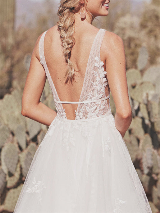 A-Line/Princess V-Neck Floor-Length Wedding Dress Sexy