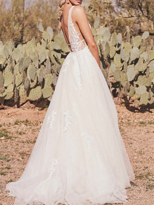 A-Line/Princess V-Neck Floor-Length Wedding Dress Sexy