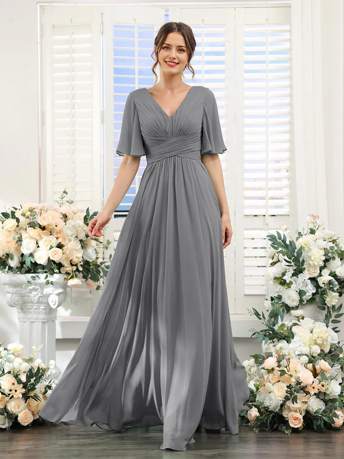 V Neck Sleeveless Split Formal Dress Cocktail Party Prom Long Wedding Guest Dresses For Women Trendy Bridesmaid Dresses