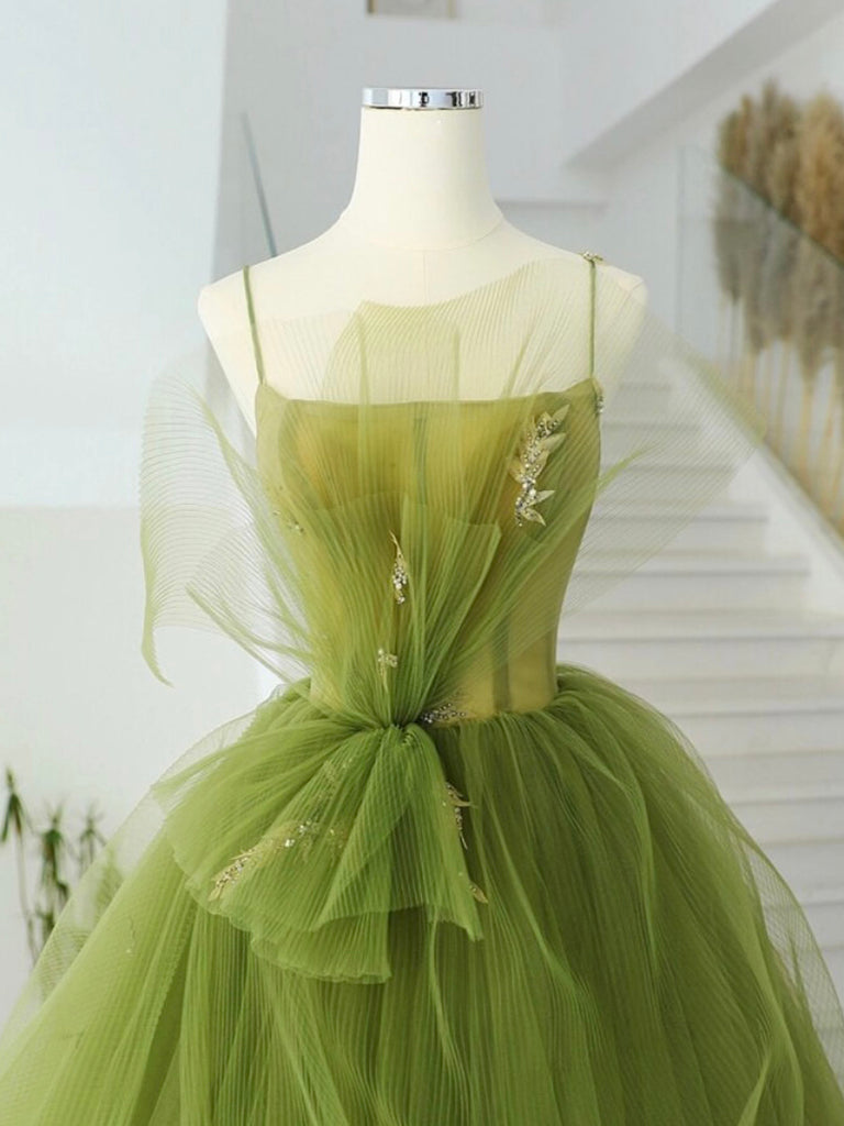 A-Line Green Tulle Long Prom Dress Evening Dress Floor Length Elegant