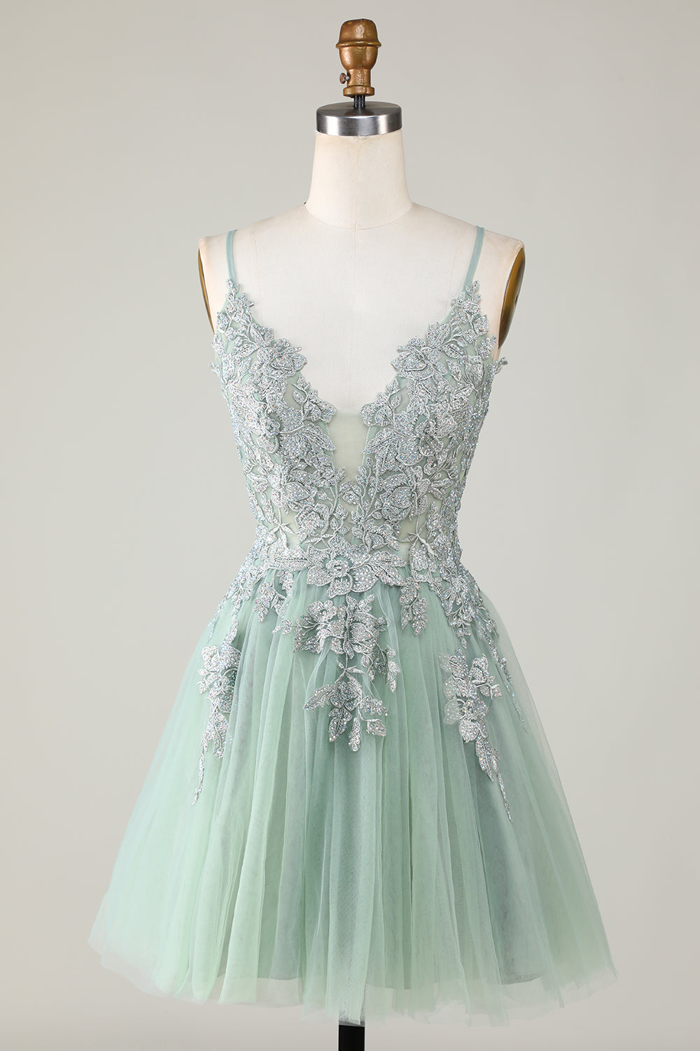Dark Green A Line Spaghetti Straps Short Homecoming Dress with Appliques Sexy