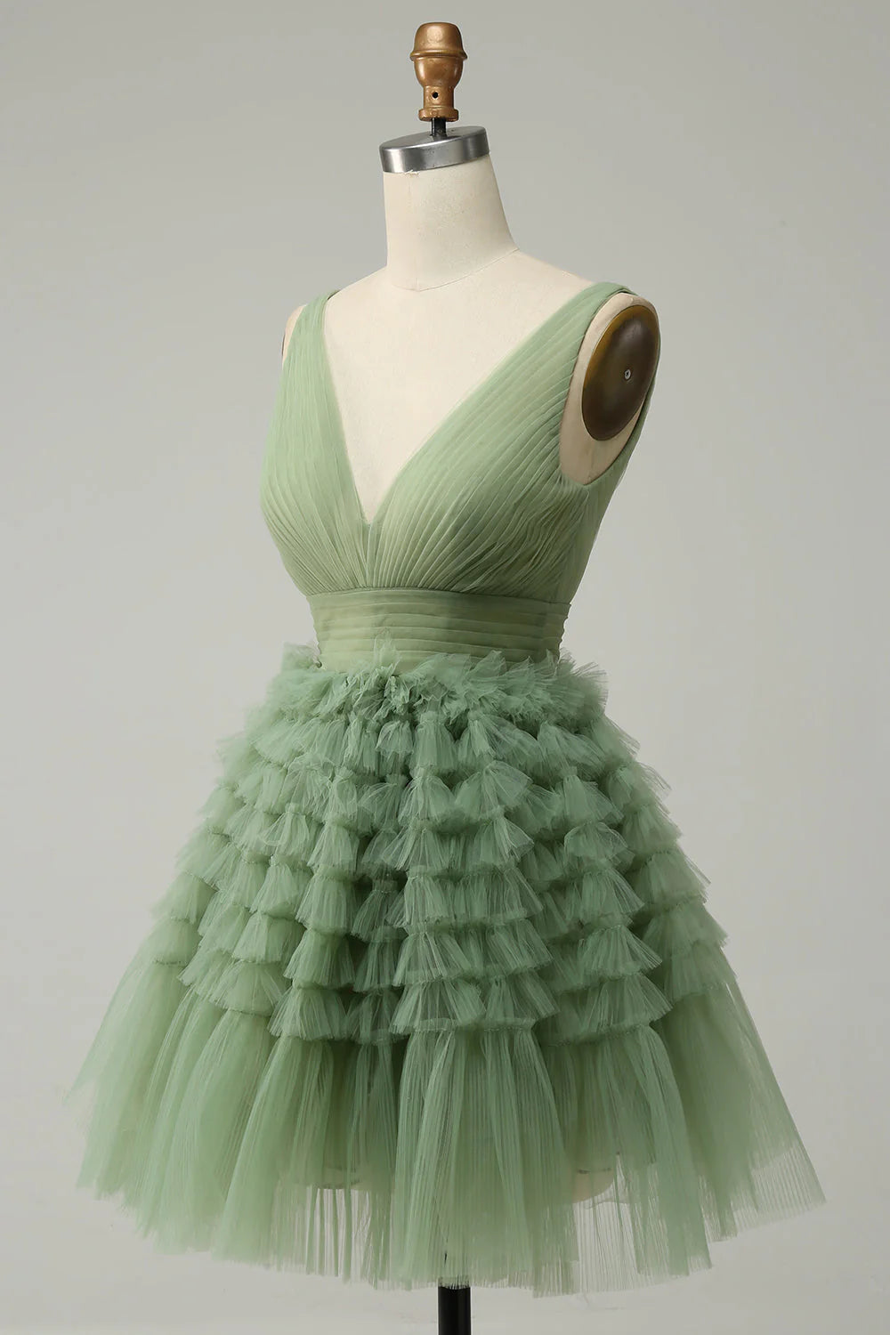 Tulle V-Neck Short Prom Dress With Open Back Pure Color Sexy