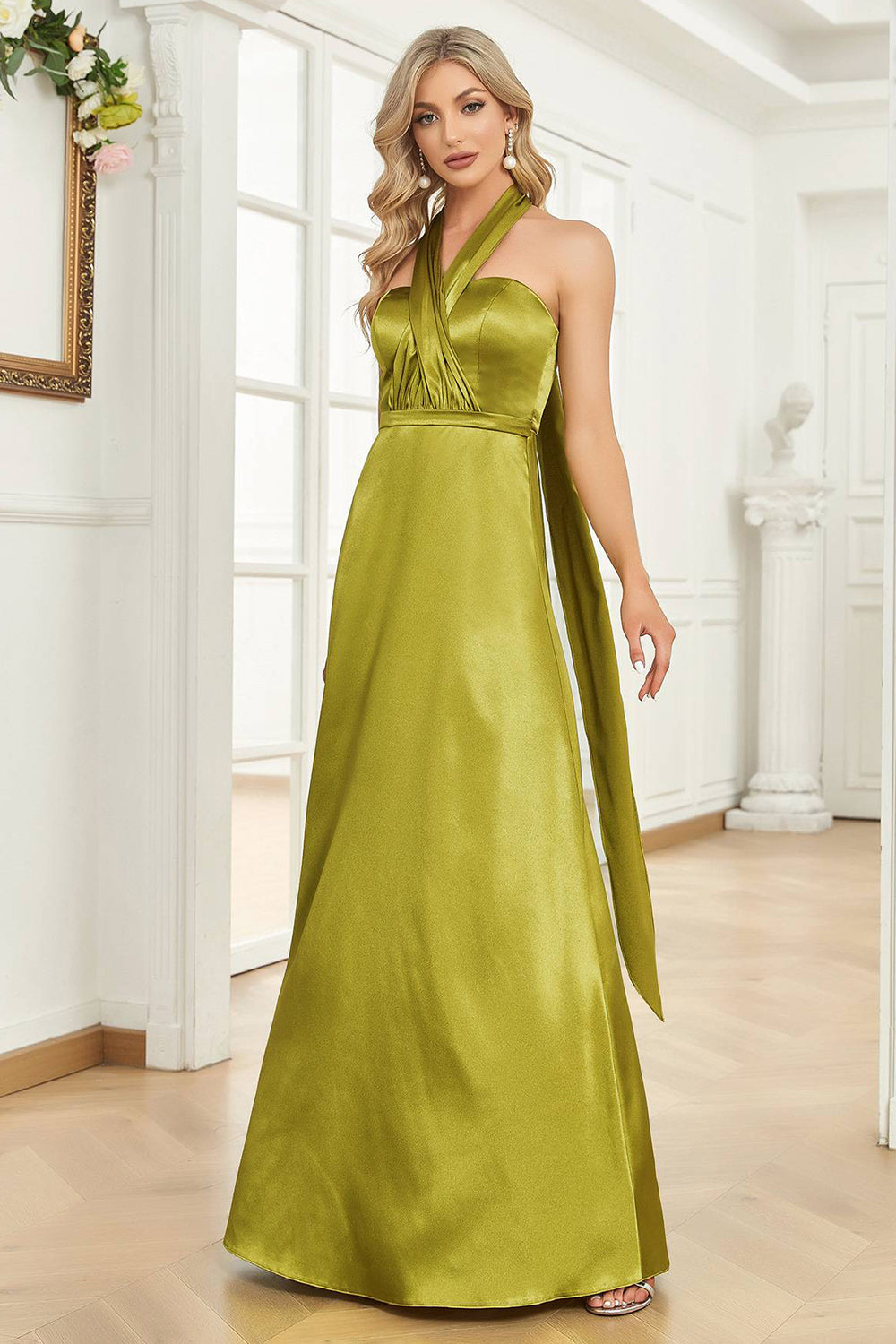 Sparkly Green Sheath Long Satin Prom Dress Sexy Evening Dresses