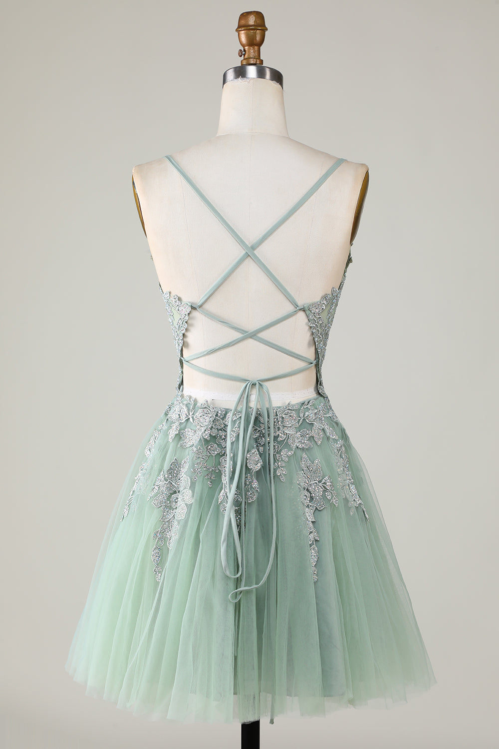 Dark Green A Line Spaghetti Straps Short Homecoming Dress with Appliques Sexy