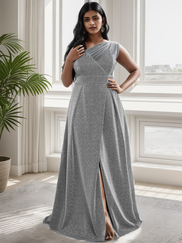 Plus Size Spaghetti Strap Shiny Formal Evening Dress for Wedding Sexy