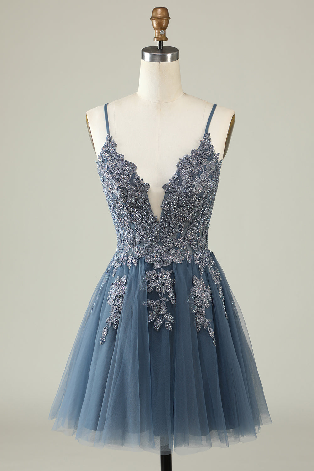 Dark Green A Line Spaghetti Straps Short Homecoming Dress with Appliques Sexy