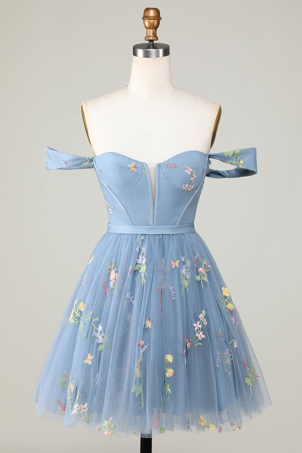 Cute Grey Blue A Line Sweetheart Short Homecoming Dress with Embroidery Beautiful