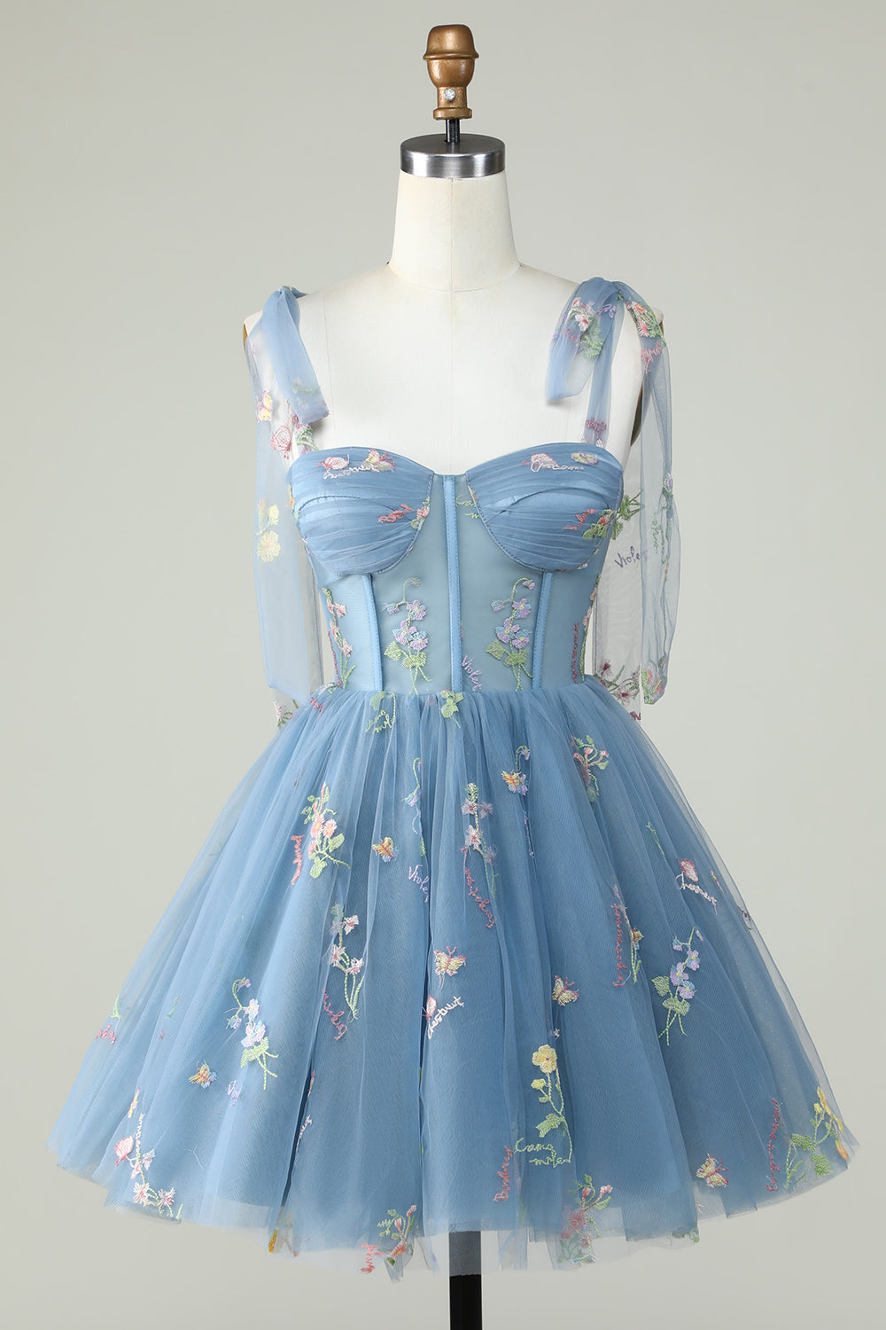 Cute Blue A Line Spaghetti Straps Short Homecoming Dress with Appliques Beautiful Graduation Dress