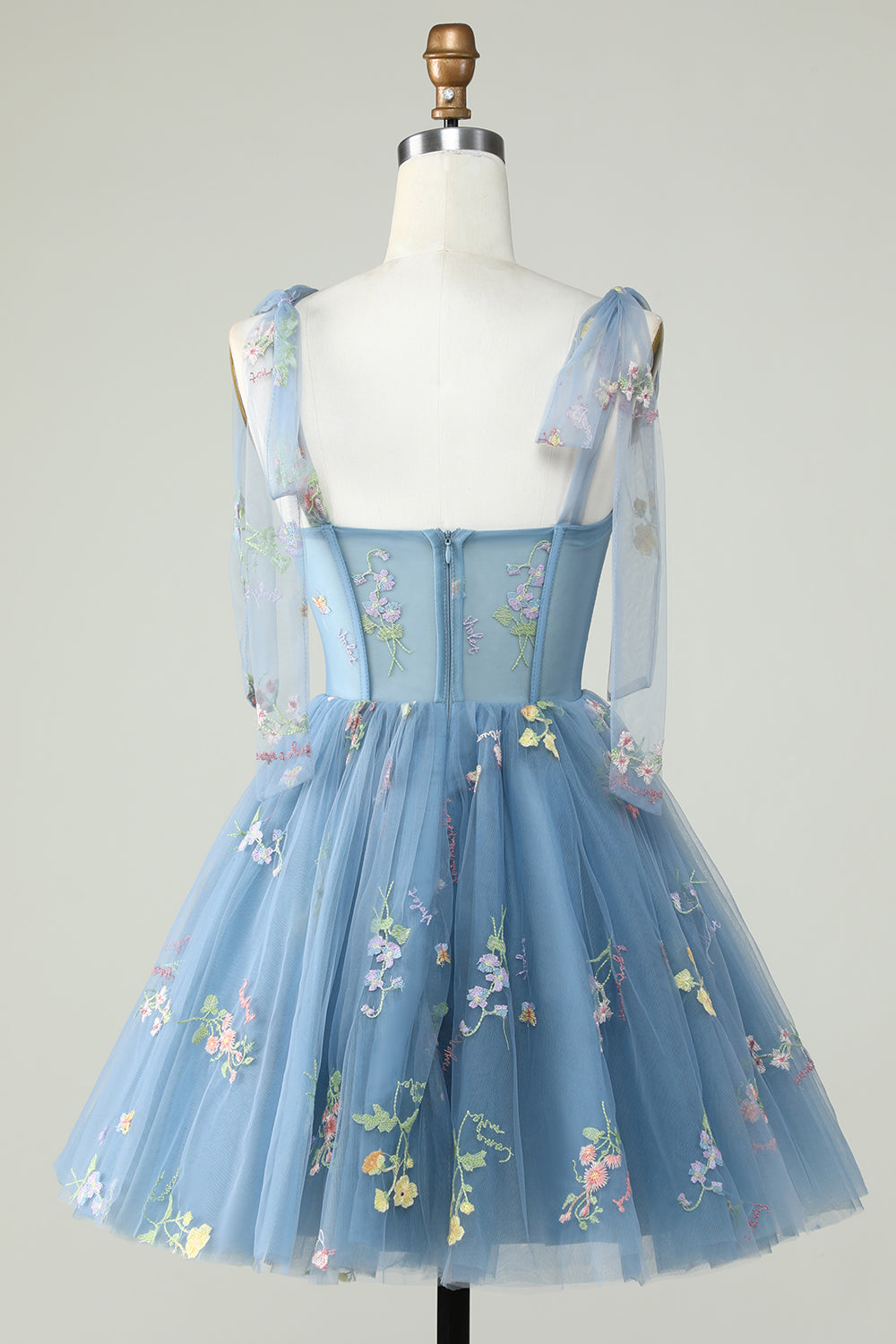Cute Blue A Line Spaghetti Straps Short Homecoming Dress with Appliques Beautiful Graduation Dress