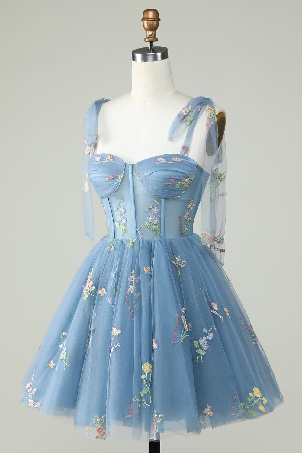 Cute Blue A Line Spaghetti Straps Short Homecoming Dress with Appliques Beautiful Graduation Dress