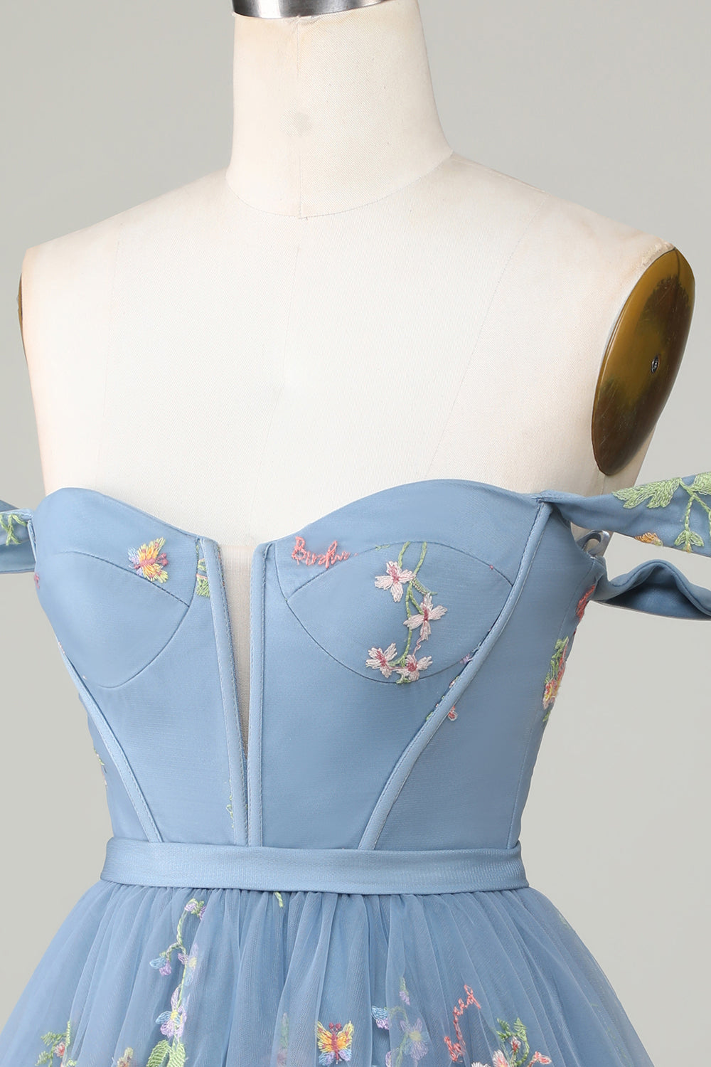 Cute Grey Blue A Line Sweetheart Short Homecoming Dress with Embroidery Beautiful