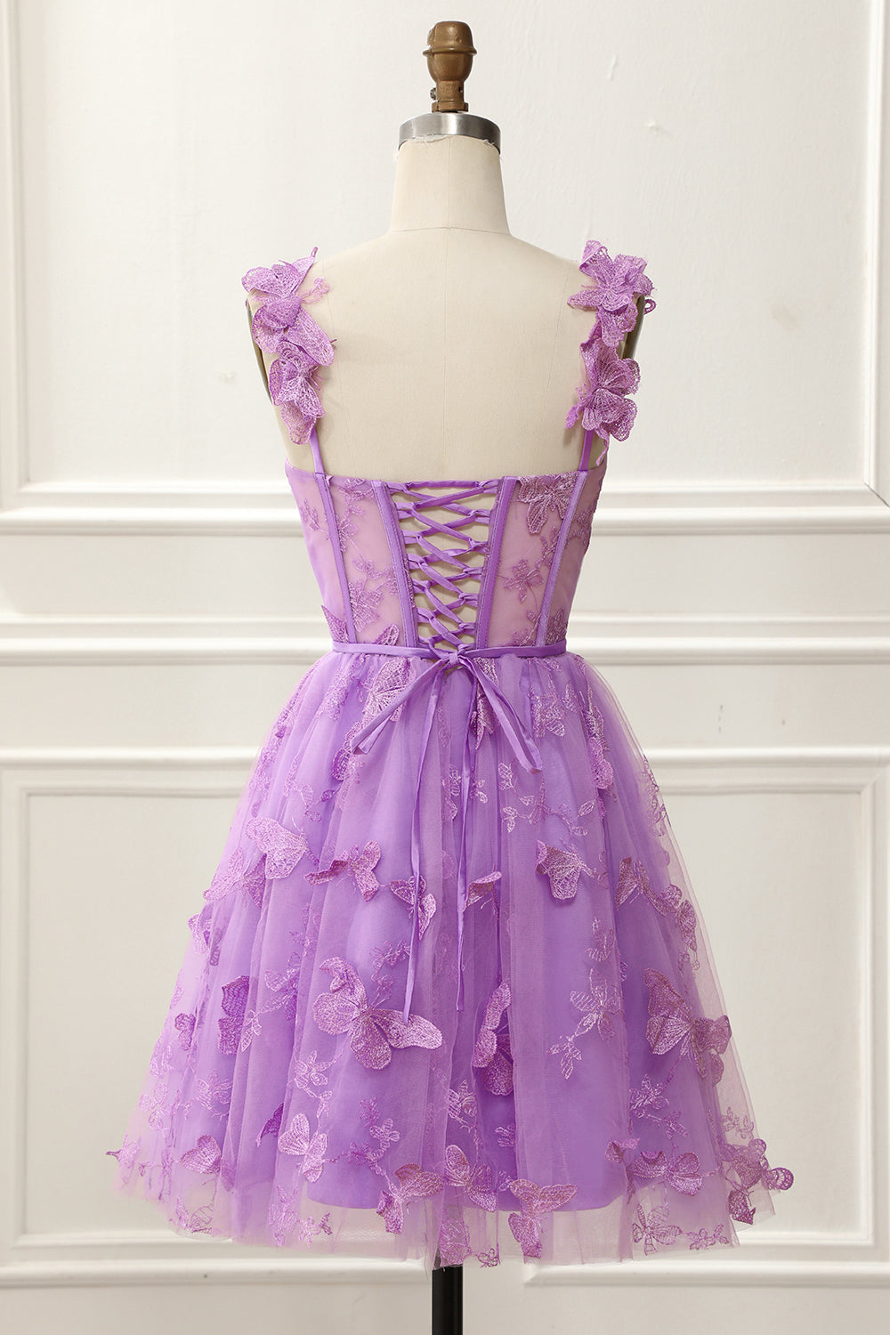 Purple A-Line Corset Homecoming Dress With Butterflies Short