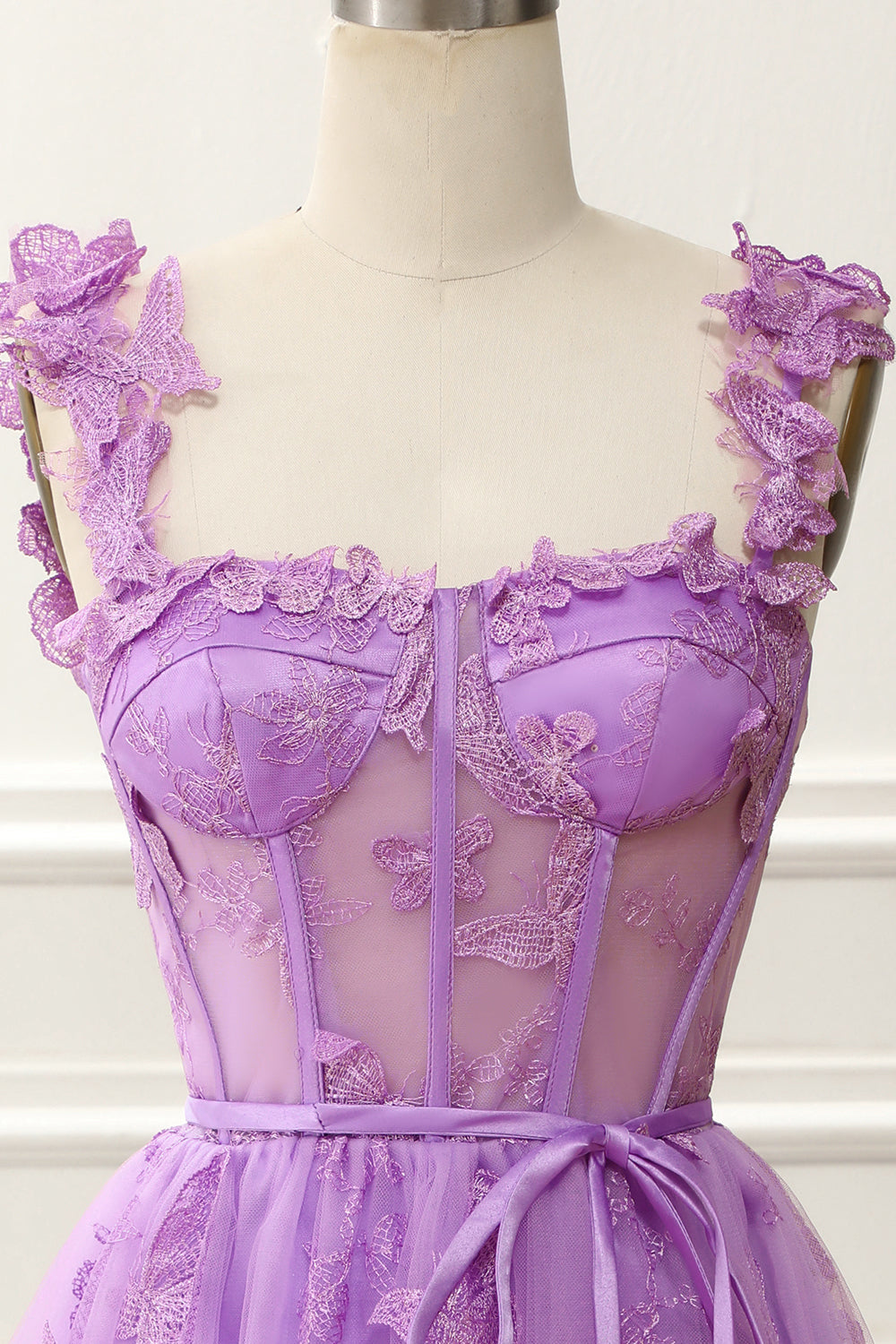 Purple A-Line Corset Homecoming Dress With Butterflies Short