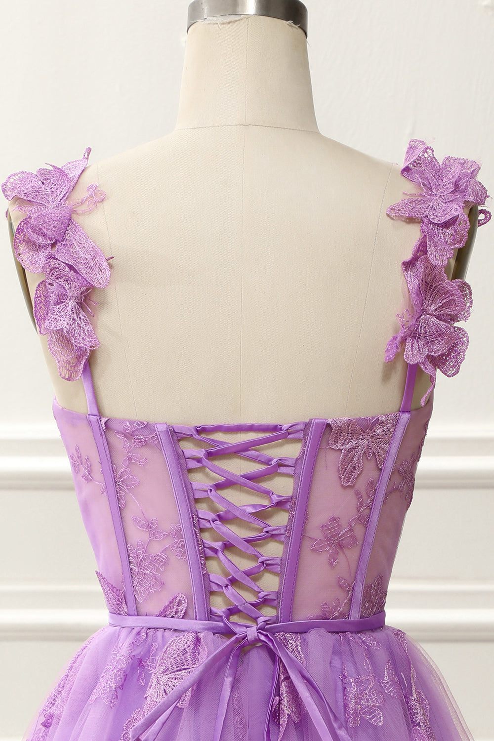 Purple A-Line Corset Homecoming Dress With Butterflies Short