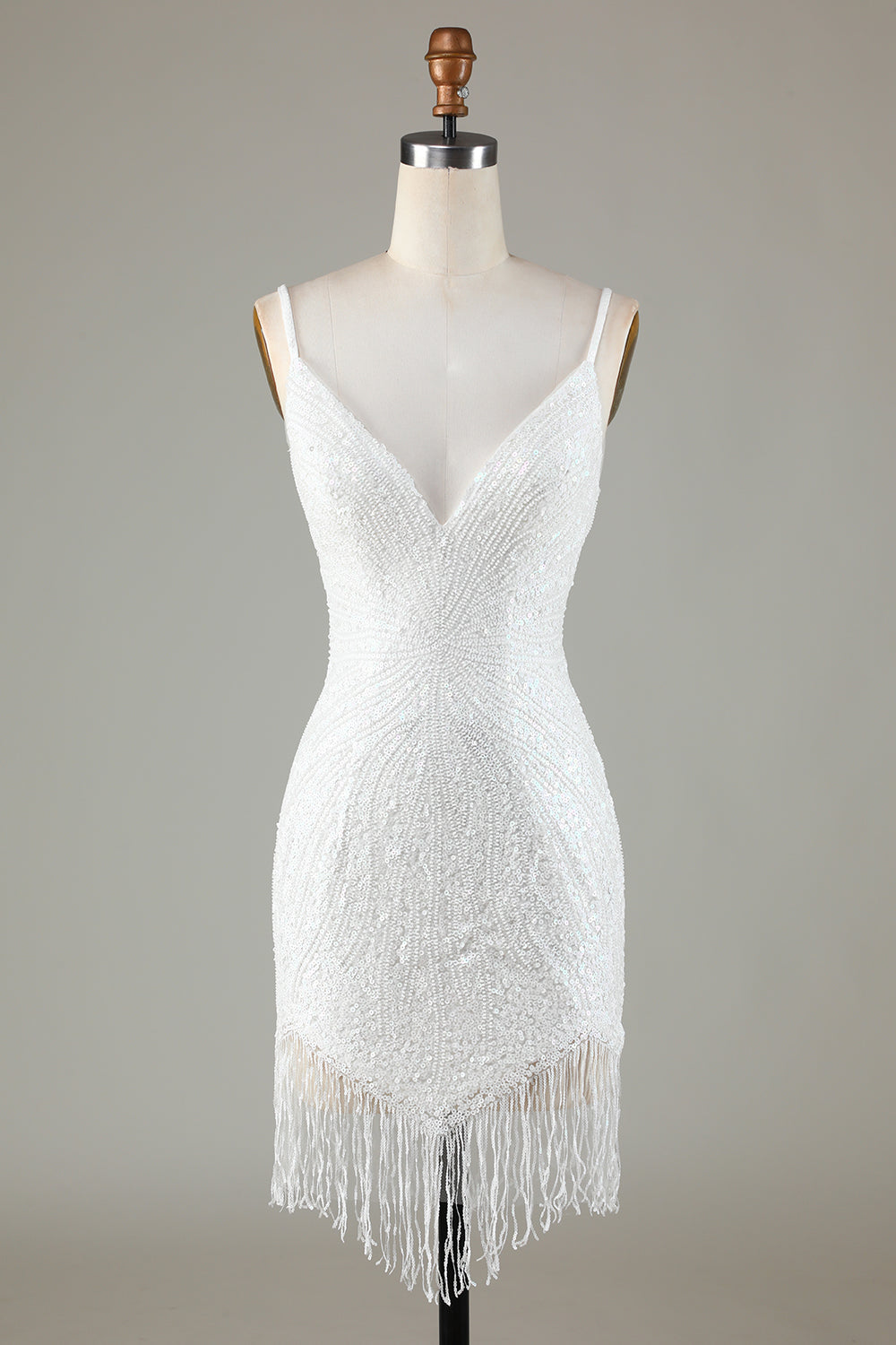Fringes White Tight Glitter Homecoming Dress With Lace-Up Back Short