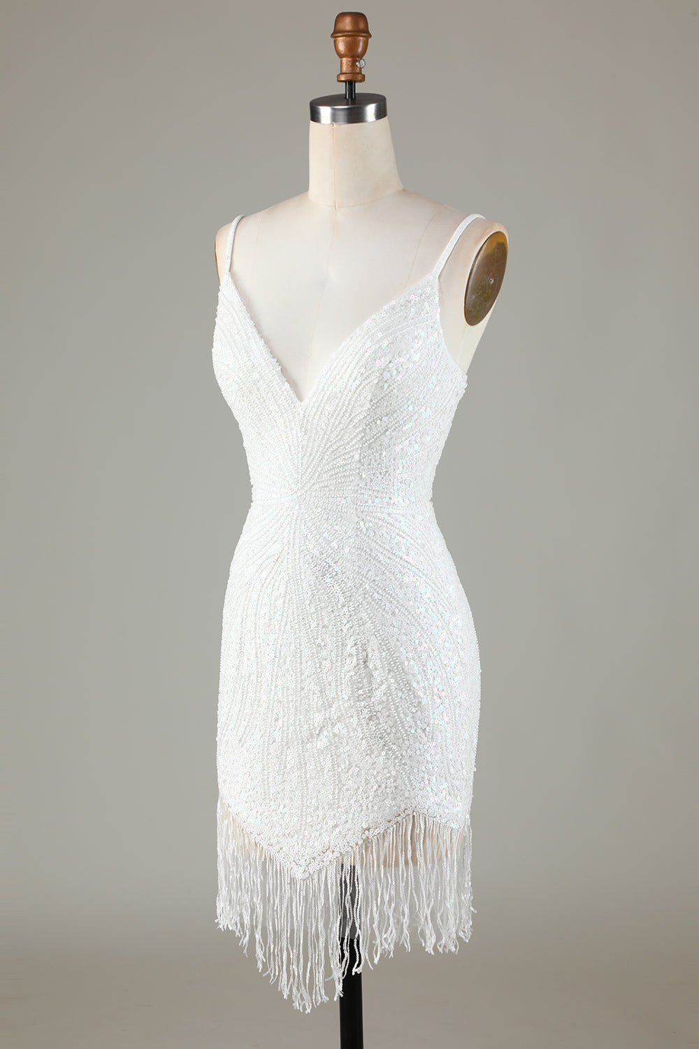 Fringes White Tight Glitter Homecoming Dress With Lace-Up Back Short