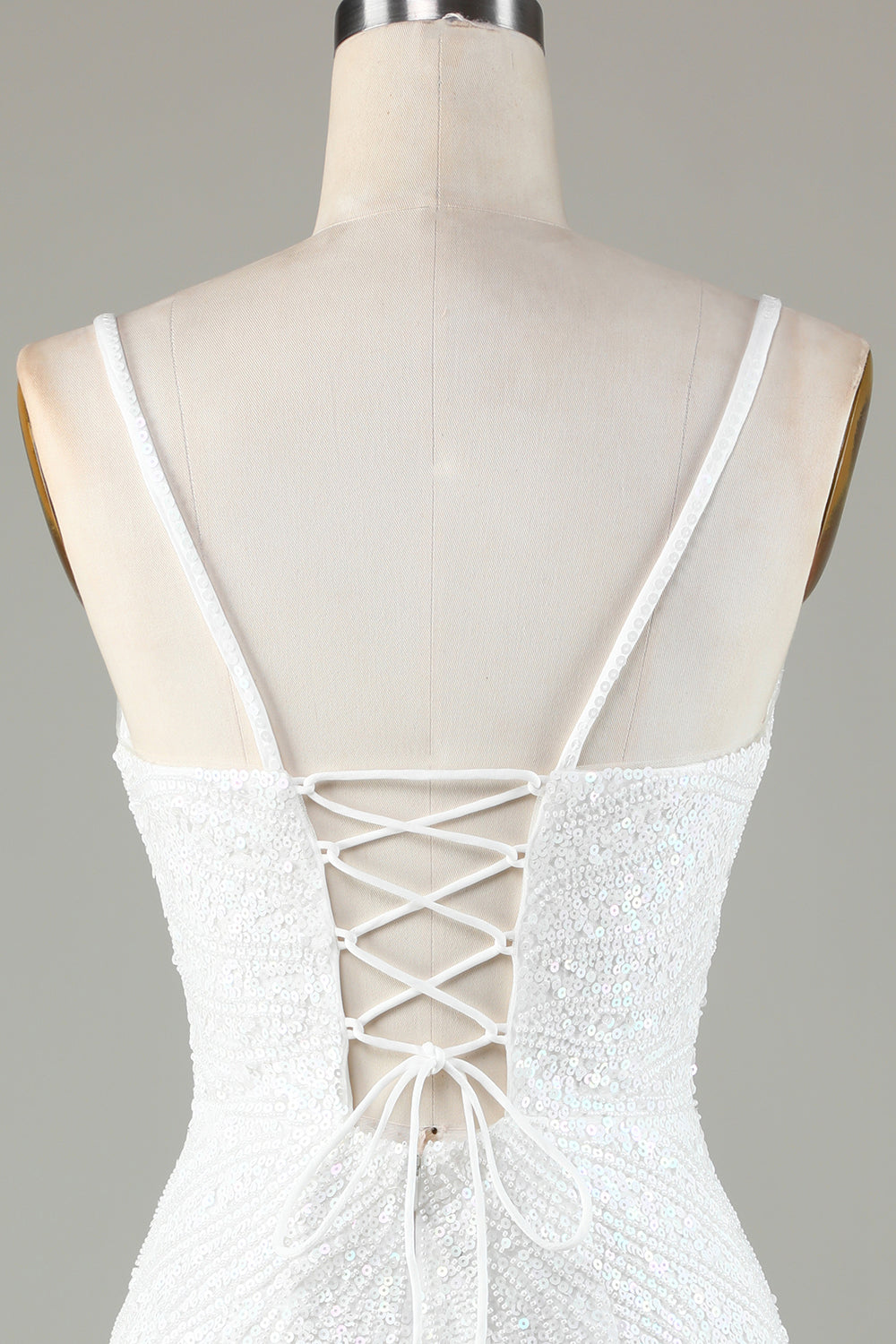 Fringes White Tight Glitter Homecoming Dress With Lace-Up Back Short