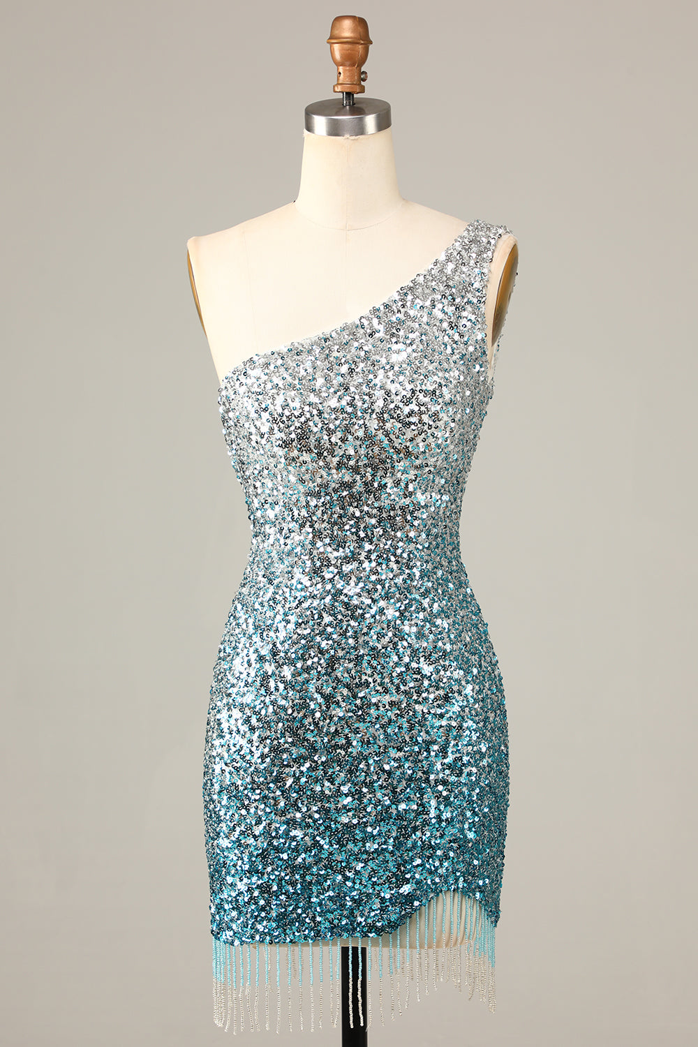 Sparkly Bodycon Spaghetti Straps Blue Sequins Short Homecoming Dress With Tassel Sexy