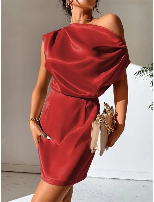 Women's Party Dress Cocktail Dress Wedding Guest Dress Mini Dress Black Pink Red Sleeveless Plain Ruched Spring Fall Winter One Shoulder Formal Wedding Guest Vacation