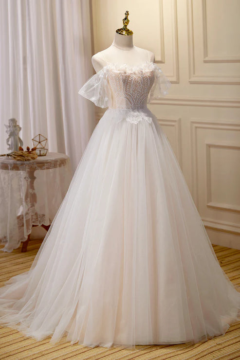 Champagne Floor Length Lace Long Prom Dress Off the Shoulder Evening Dress Wedding Dress