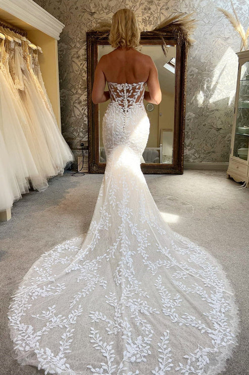 Ivory Lace Strapless Mermaid Long Wedding Dress Off Shoulder Sexy
