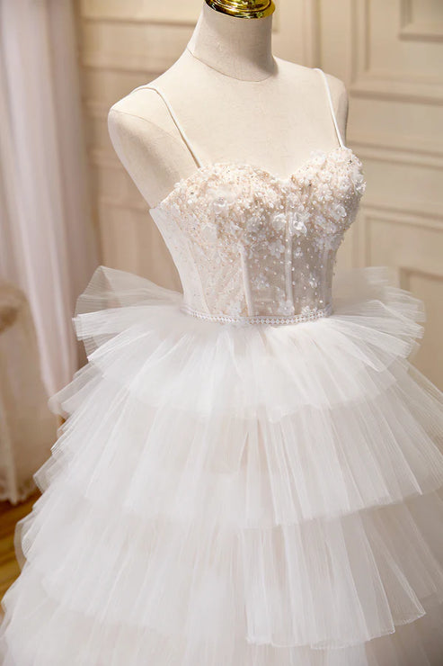Champagne Sweetheart Layers Princess Dress Spaghetti Straps Tulle Formal Gown Wedding Dress