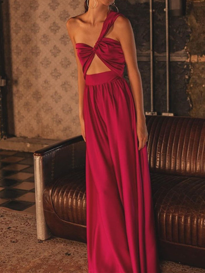 A-Line/Princess One Shoulder Sleeveless Floor-Length Cocktail Dresses Party Dress