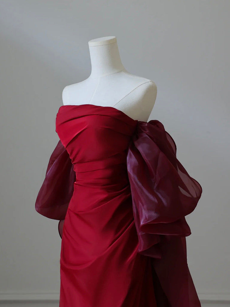 Simple Satin Burgundy Long Prom Dress Evening Dress Floor Length Elegant