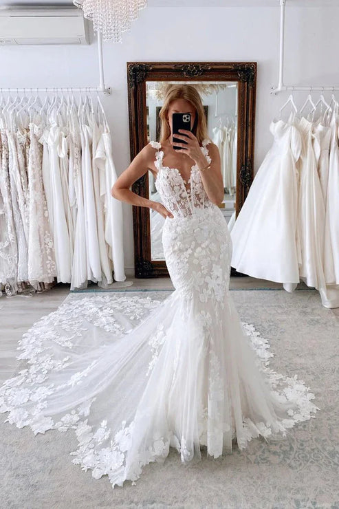 Fairy Mermaid Sweetheart Lace Wedding Dresses with Appliques Beautiful