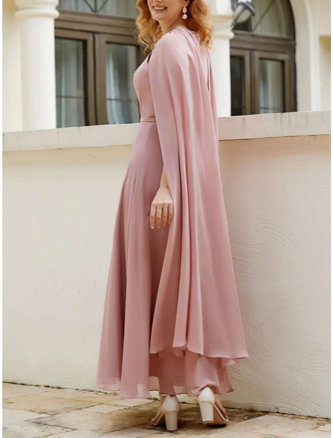 A-Line Mother of the Bride Dress Wedding Guest Elegant Jewel Neck Ankle Length Chiffon Sleeveless with Ruching