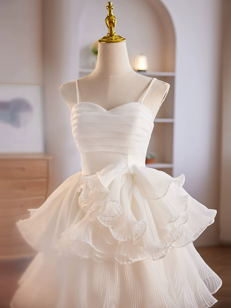 Cute Sweetheart Neck Organza White Short Prom Dress Homecoming Dress Solid Color