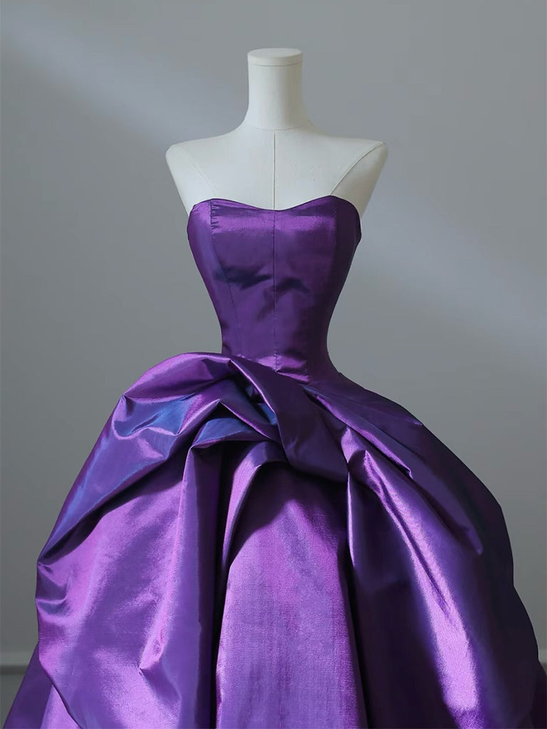 A-Line Sweetheart Neck Satin Purple Long Prom Dress Formal Dress Evening Dress