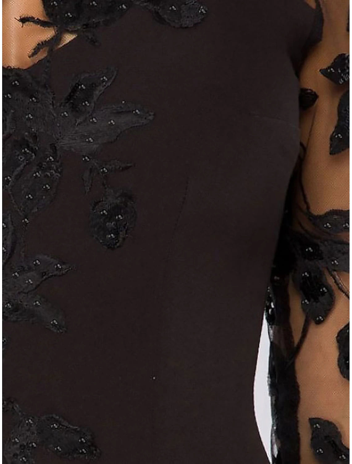 Sheath Cocktail Elegant Dress Fall Wedding Guest Dress Long Sleeve Black Dress Midi Dress Floral Embroidery Illusion Neck Mother of the Bride Dress