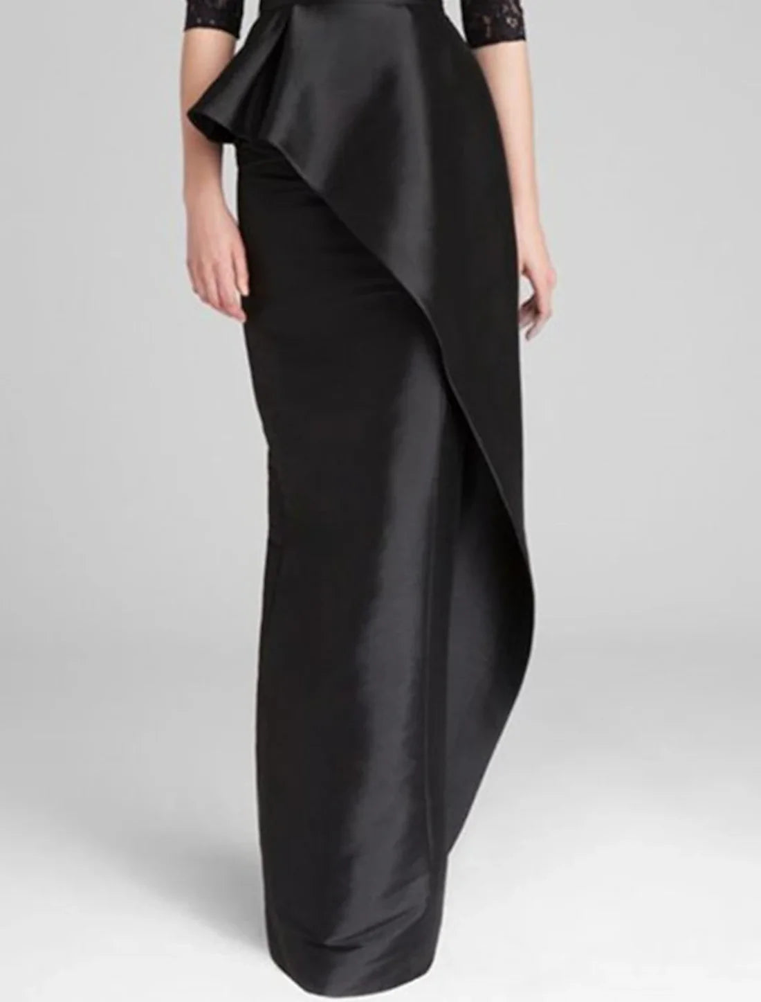 Mermaid / Trumpet Mother of the Bride Dress Wedding Guest Elegant Simple Jewel Neck Floor Length Satin Lace Half Sleeve with Ruffles