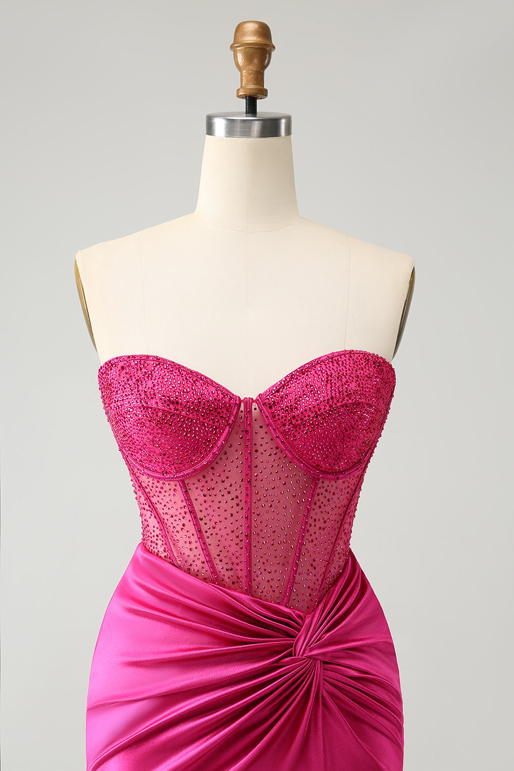 Glitter Hot Pink Strapless Pleated Corset Tight Homecoming Dress with Beading Short