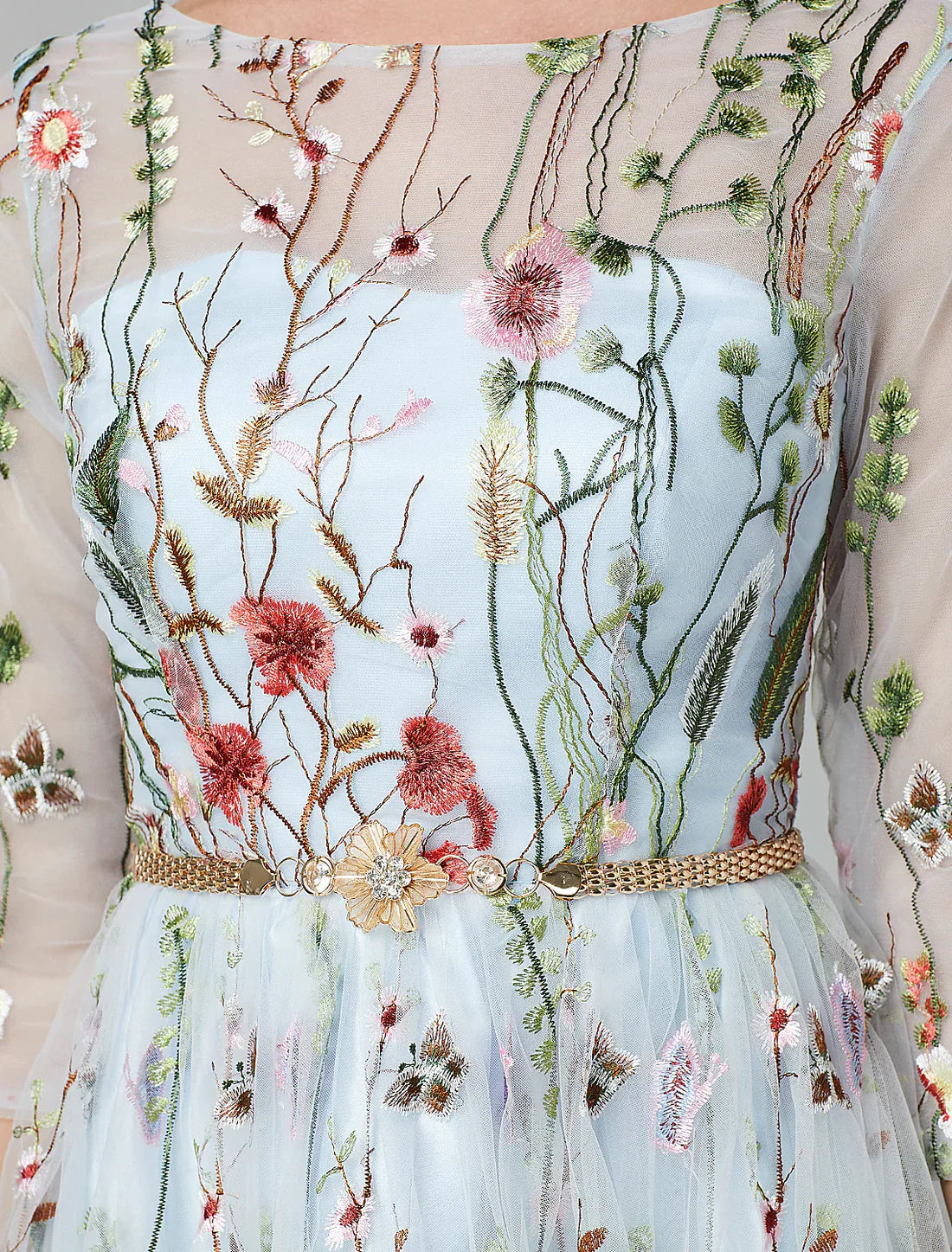 A-Line Evening Gown Elegant Dress Floor Length Sleeve Lace with Embroidery Beautiful Evening Dress