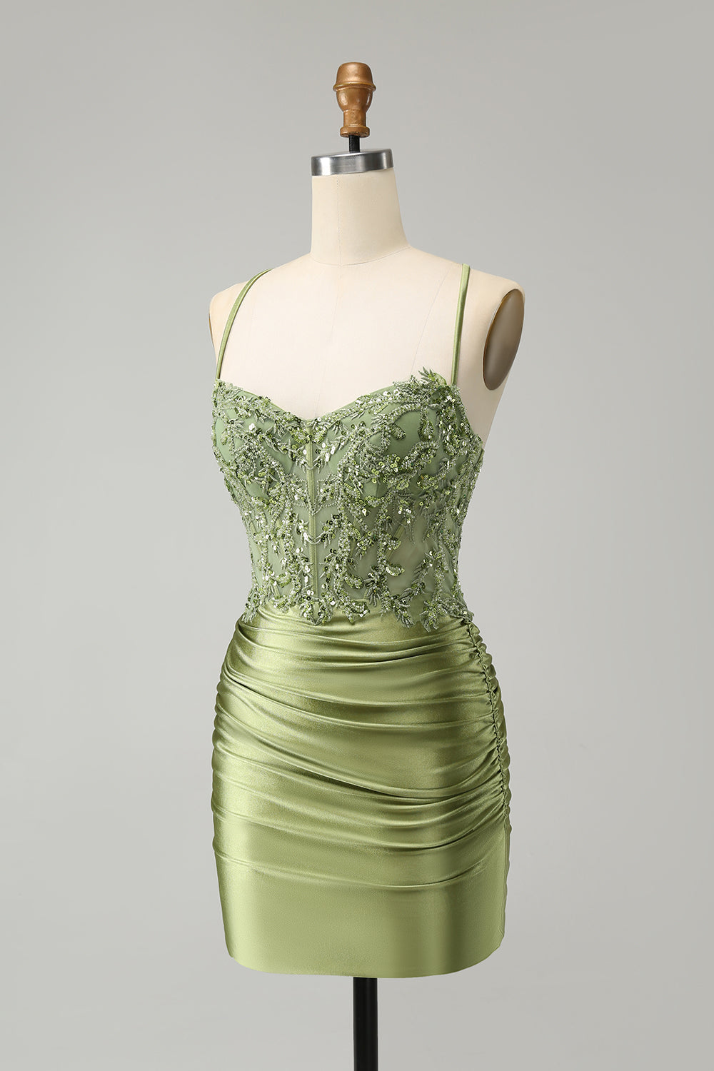Sparkly Light Green Sequins Corset Homecoming Dress Short Party Dress