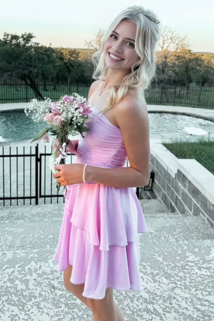 Sweetheart A-Line Strapless Layered Sleeveless Short Summer Dress Lovely Homecoming Dress Charming Birthday Party Dress