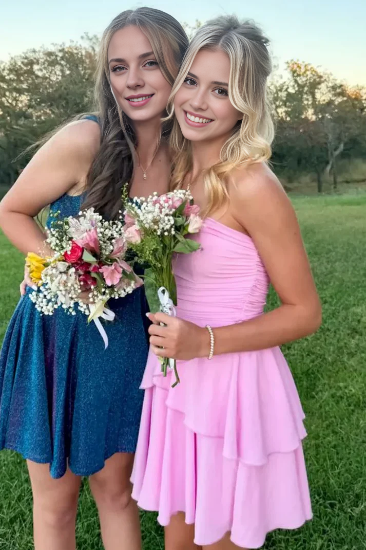 Sweetheart A-Line Strapless Layered Sleeveless Short Summer Dress Lovely Homecoming Dress Charming Birthday Party Dress