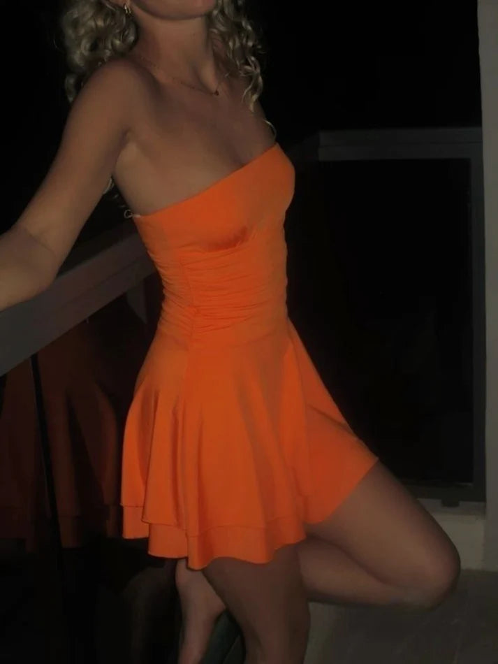 Simple A-Line Strapless Layered Short Summer Dress Lovely Homecoming Dress Charming Birthday Party Dress