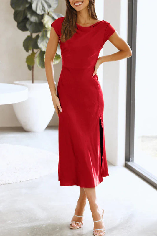Elegant solid color hollow out solid color A-line evening dress Party Dress