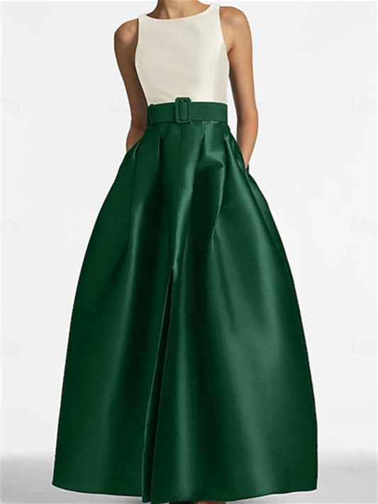 A-Line/Princess Scoop Sleeveless Floor-Length Evening Dresses With Belt Fashion