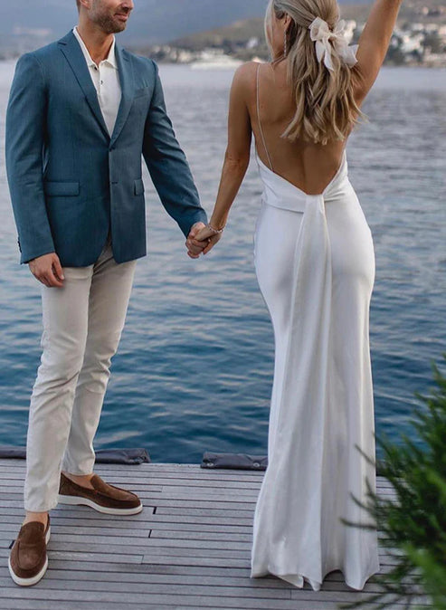Sheath V-Neck Sleeveless Floor-Length Wedding Dresses With Slit Sexy