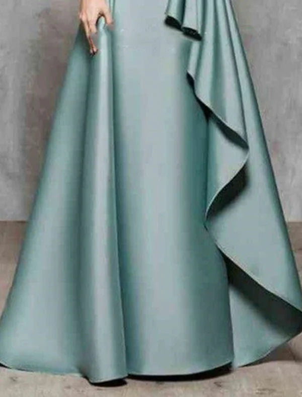 A-Line Mother of the Bride Dress Wedding Guest Elegant Jewel Neck Floor Length Satin Lace 3/4 Length Sleeve No with Sash / Ribbon Ruffles Appliques Beautiful