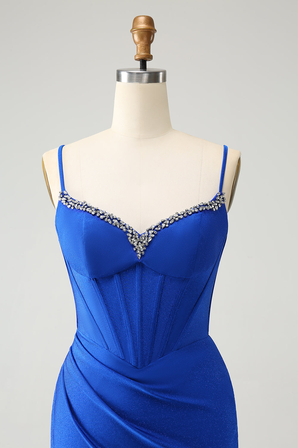 Royal Blue Glitter Corset Spaghetti straps Tight Homecoming Dress with Beading Short