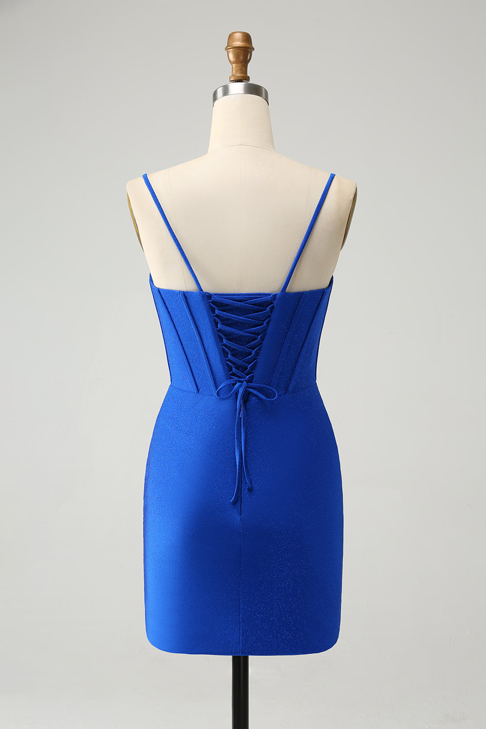 Royal Blue Glitter Corset Spaghetti straps Tight Homecoming Dress with Beading Short