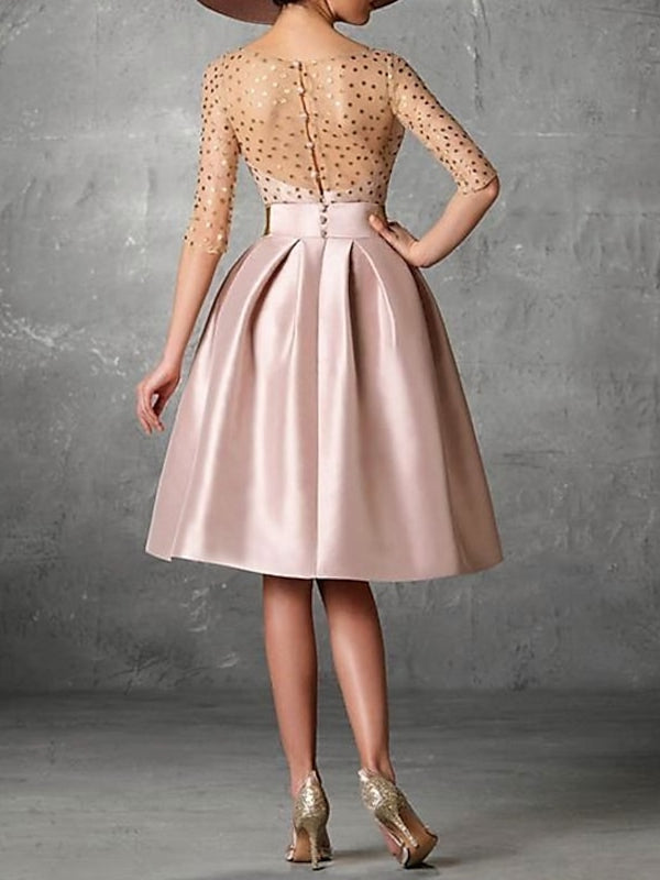 A-Line/Princess Half Sleeves Knee-Length Cocktail Dresses With Pocket Party Dress