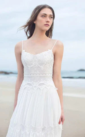 Spaghetti Sleeveless Chiffon Beach Boho Wedding Dress Open Back Elegant